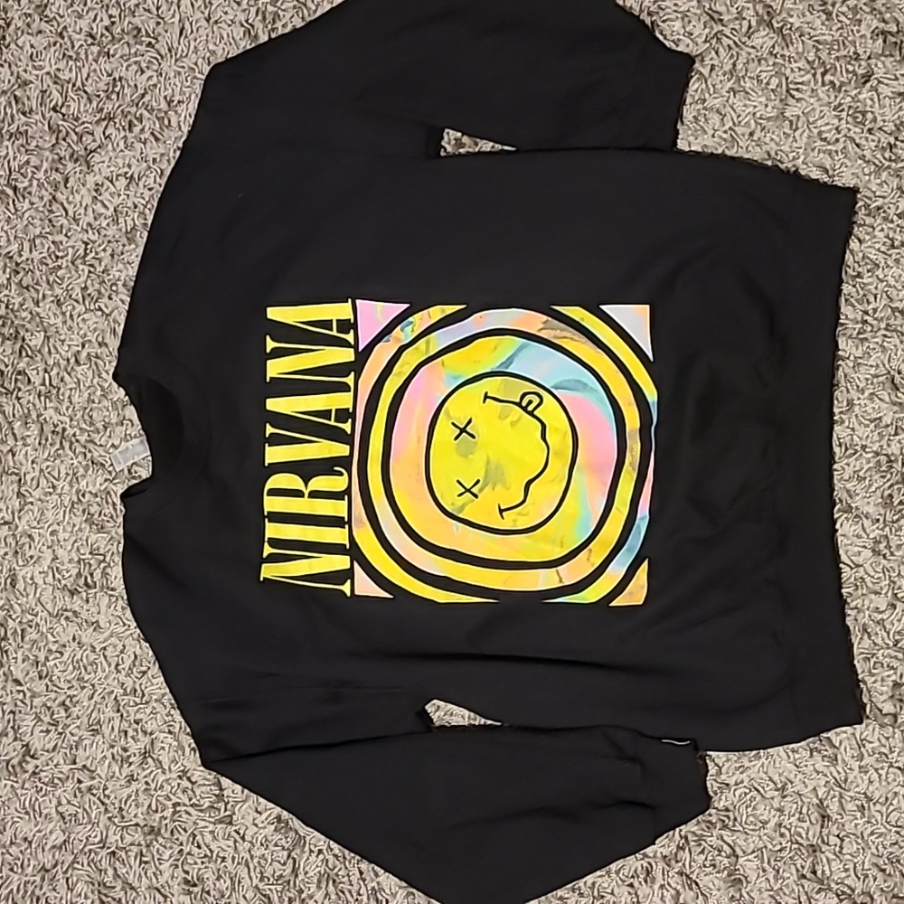 Black Nirvana spiral smiley band sweatshirt, NWT, XL
